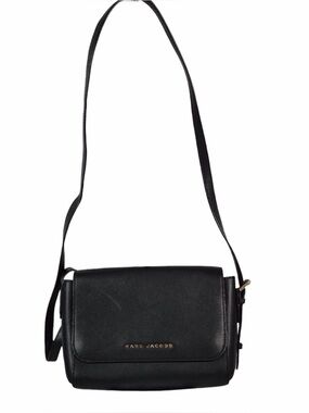 MARC JACOBS Black Leather Crossbody with Gold Logo